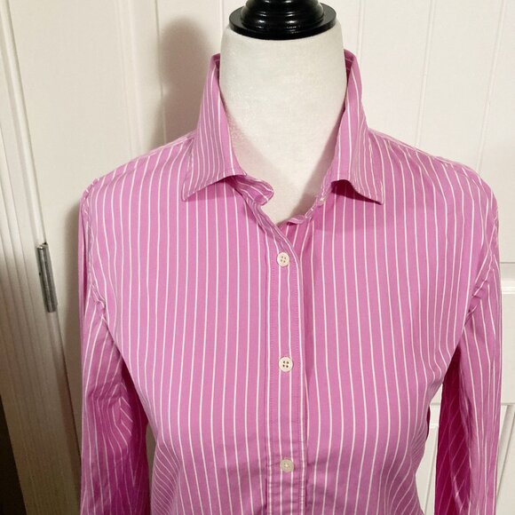RALPH LAUREN Pink white vertical striped button-down shirt ~ SMALL MEDIUM blouse - Picture 3 of 12
